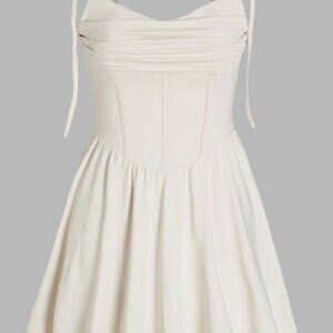 Cider Cowl Neck Corset Ruffle Mini Dress – Beige, Size L (NWT)